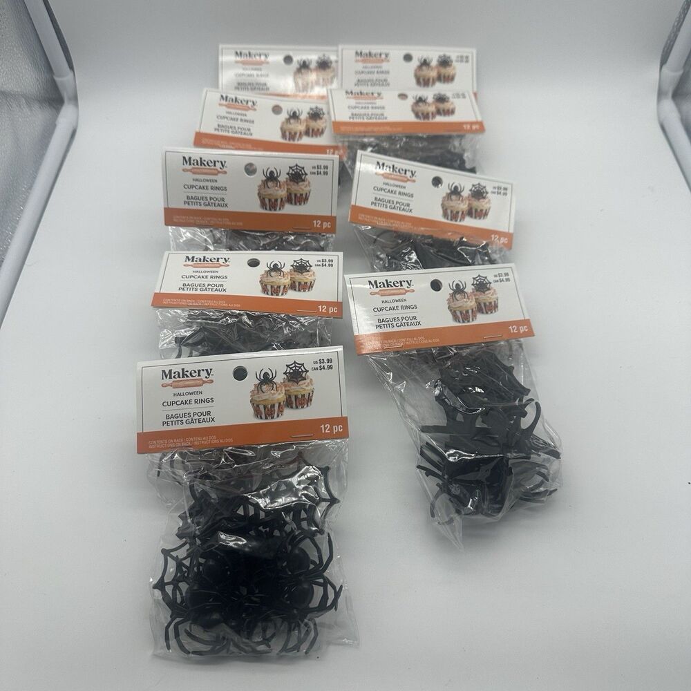 LOT OF 9 Makery Halloween Cupcake Rings Toppers Black Spider Web 108 Pcs NEW